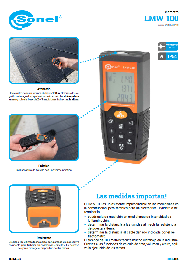 Ficha técnica Telémetro Sonel LMW-100